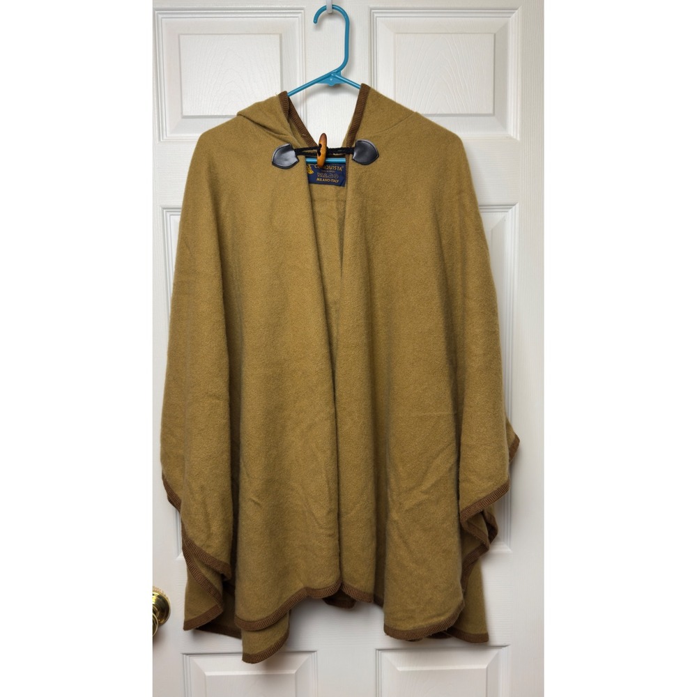 Conquista Milano‎ Italy Hooded Wool Touch Acrylic Poncho Cape Brown Lagenlook